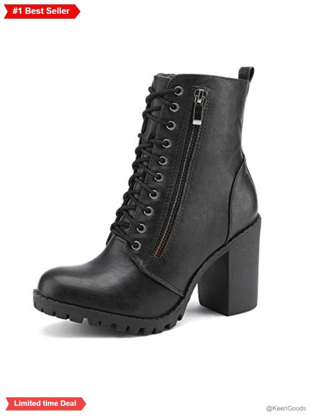Women's Faux Leather Combat Ankle Booties Chunky Heel Lace Up